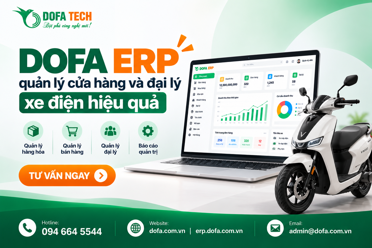 DOFA ERP quản lý cửa hàng và đại lý xe điện hiệu quả